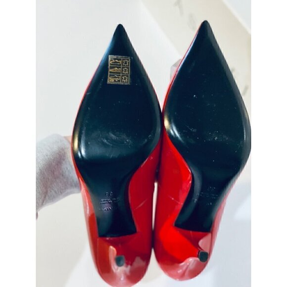 Casadei Red Patent Leather High Heel Pumps sz 36 Faux Rhinestone Gemstone Detail - Picture 11 of 17